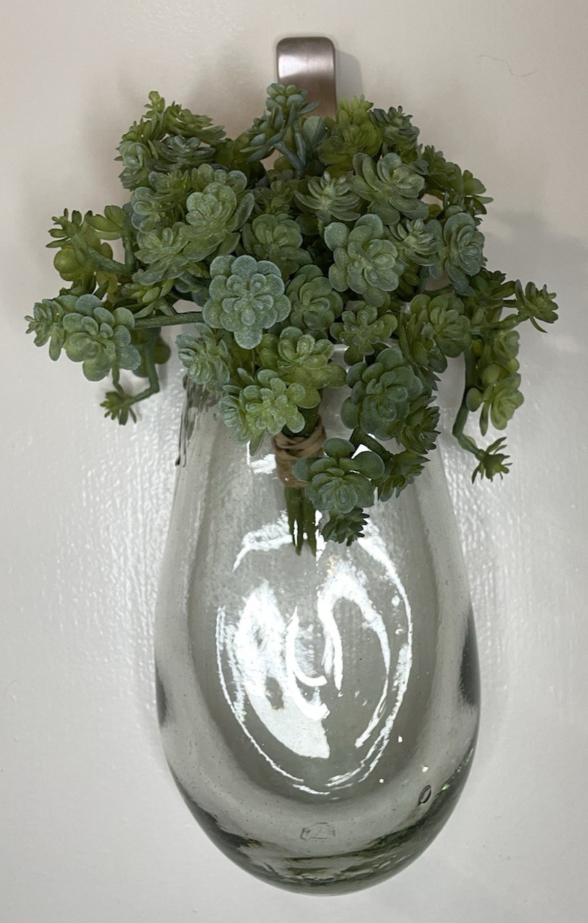 Folk Art Hand Blown Hanging Glass Clear Vase Only